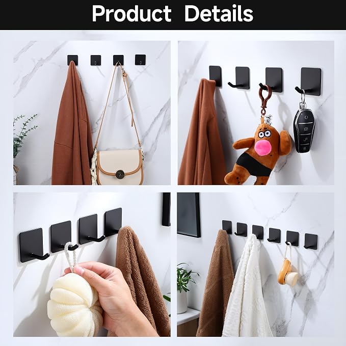 DELITON 6 Pack Towel Hooks for Hanging, Adhesive Hooks Stick on Wall for - Image 5