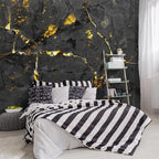 -Black and Gold Marbled Fabric Wallpaper Dark Abstraction Art Living Room by YIHWM-PurchaseNow