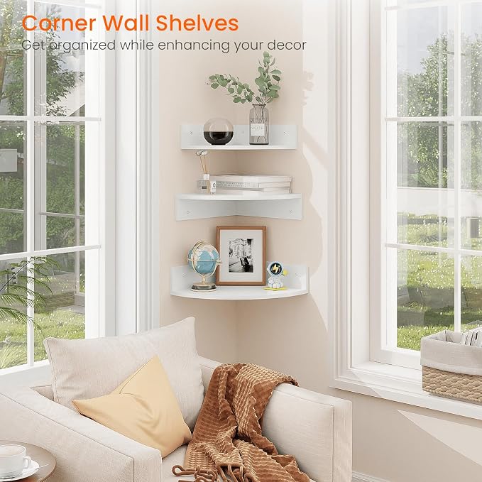 Homode Floating Corner Shelves, 12 Inch Deep Hanging Corner Display Shelf - Image 4