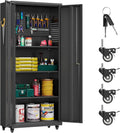 Garage Storage Cabinet with Wheels, Metal Storage Cabinet with 2 Doors and by Yoonkool