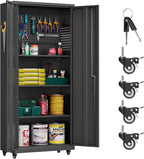 Garage Storage Cabinet with Wheels, Metal Storage Cabinet with 2 Doors and by Yoonkool