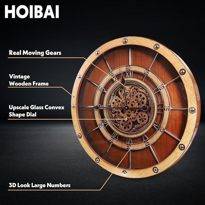 HOIBAI Wall Clock, 27 Inch Moving Gears Clock Large Wall Clock - Image 3