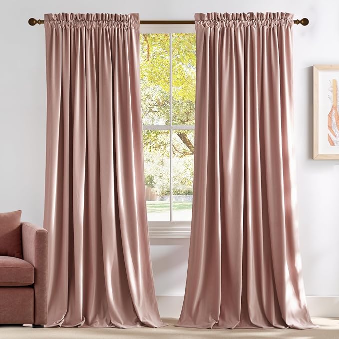 NICETOWN Dusty Pink Velvet Curtains 90 inches Long 2 Panels Set, Thermal by NICETOWN