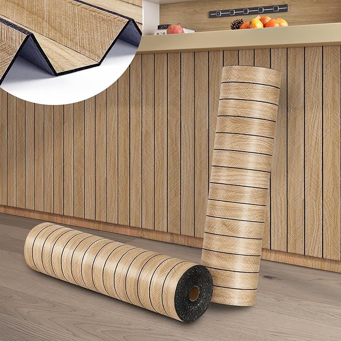 ReWallpaper 24in X 10ft Peel and Stick Wall Panels Light Oak Faux Wood Slat by ReWallpaper