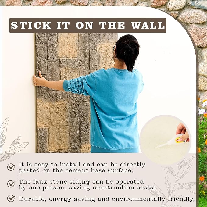 2 Pack PU Stone Faux Wall Panels Outdoor, 44.5"w×30.7"h Rock Exterior Faux Wall - Image 3