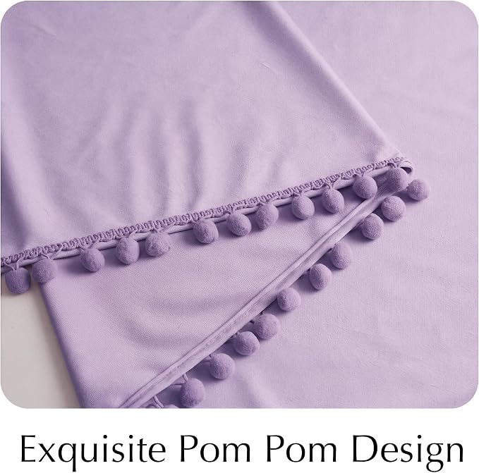 NICETOWN Lilac Purple Pom Pom Velvet Curtains 84 Inch Length - Image 6