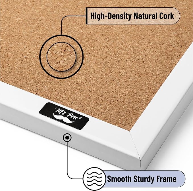 Mr. Pen- White Frame Cork Bulletin Board, Office Wall Cork Board - Image 3