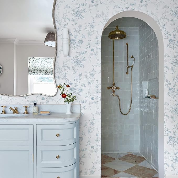 Ismoon Blue Wallpaper Peel and Stick Floral Vintage Stick on Wall Paper French - Image 3