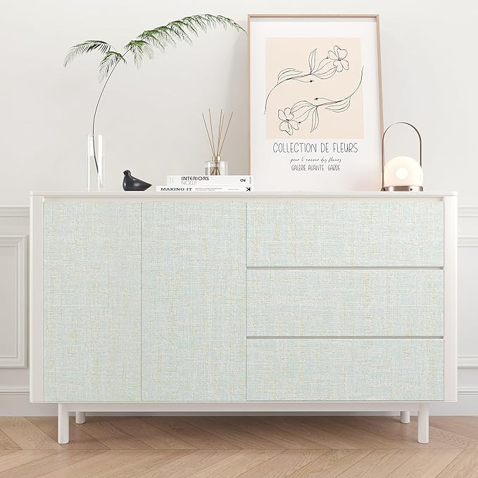 VEELIKE Blue Gold Grasscloth Peel and Stick Wallpaper 15.7''x118'' - Image 6