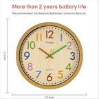 Foxtop Silent Kids Wall Clock 12 Inch Non-Ticking Battery Operated Colorful - Image 2