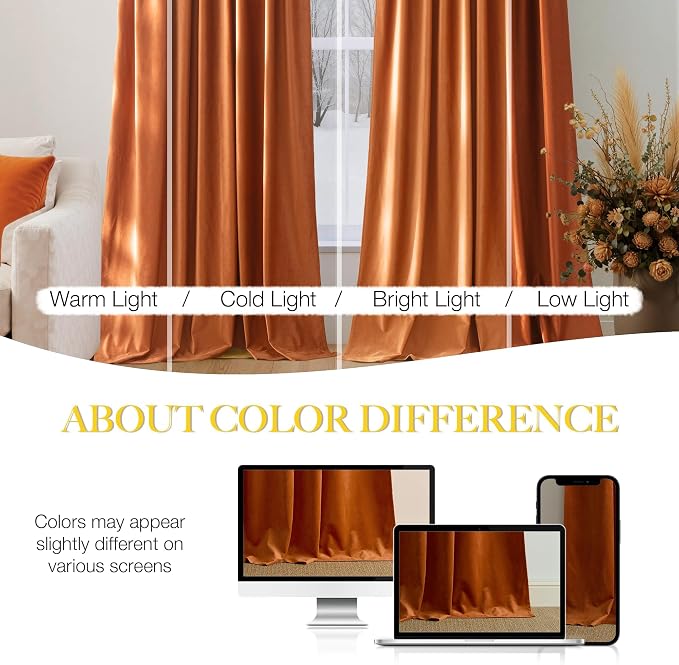 NICETOWN Orange Velvet Curtains 84 inch Long - Image 9