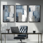 Large Framed Blue and Grey Abstract Wall Art - Image 8