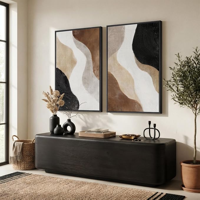 Large Framed Neutral Abstract Wall Art Set of 2 - Image 8