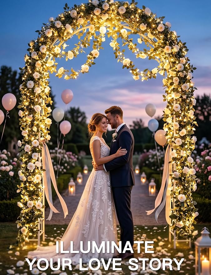suddus Flower Garland with White Camellia Fairy Lights Indoor, 60 LED Vines - Image 4