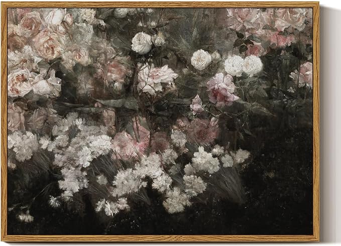 InSimSea Framed Canvas Wall Art Vintage Decor, Home Decor Garden in May Flower by InSimSeaArt