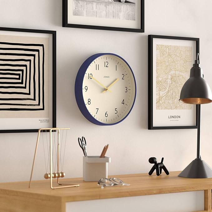 JONES CLOCKS® Studio wall Clock | Modern Round Style | 12 inch | Dark Navy Blue - Image 5