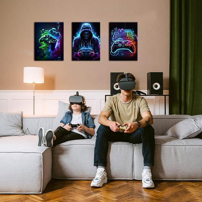 BGFCE Cool Gaming Canvas Wall Art Set of 3, Retro Video Game Watercolor Poster - Image 6