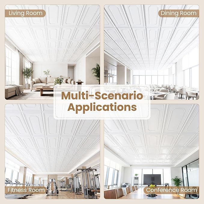 Giantex 12 Pack PVC Wall Panels, Glue Up or Drop Ceiling Panel, Waterproof 3D - Image 3