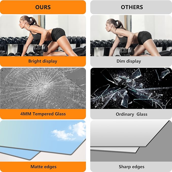 TRAHOME Home Gym Mirror for Wall, Glass Frameless Body Large Mirror for Home Gym - Image 6