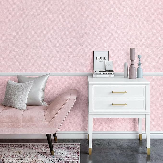 Grasscloth Peel and Stick Wallpaper 15.75x196.85inch Modern Pink Removable - Image 4