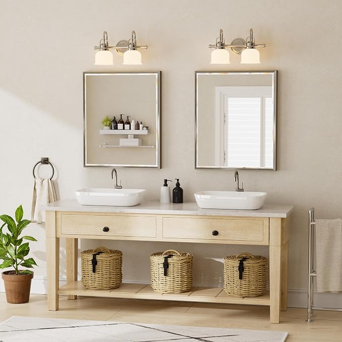 Brushed Nickel Bathroom Mirror, 30x36 Inch Beveled Framed Bathroom Mirror - Image 7