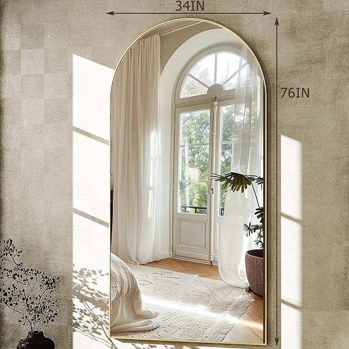 GLSLAND-34x76 inch Wall Mount Arched Full Length Mirror-Aluminum Alloy Frame - Image 7