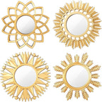 Dandat Set of 4 Gold Mirrors for Wall Decor Small Circle Flowers Mirrors by Dandat