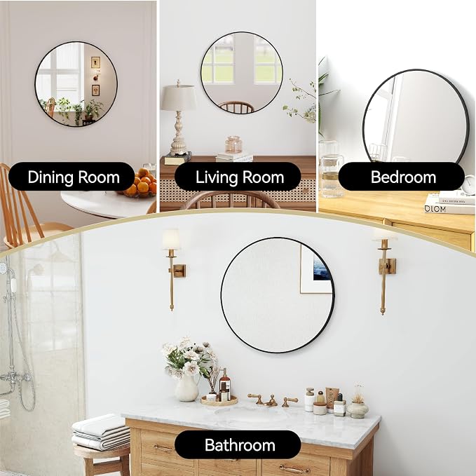 SCWF-GZ 24" Round Mirror Circle Wall Mounted Hanging or Against Wall Aluminum - Image 2