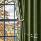 NICETOWN Rod Pocket Embroidered Trim Velvet Curtains, 2 Panels, Olive Green - Image 7