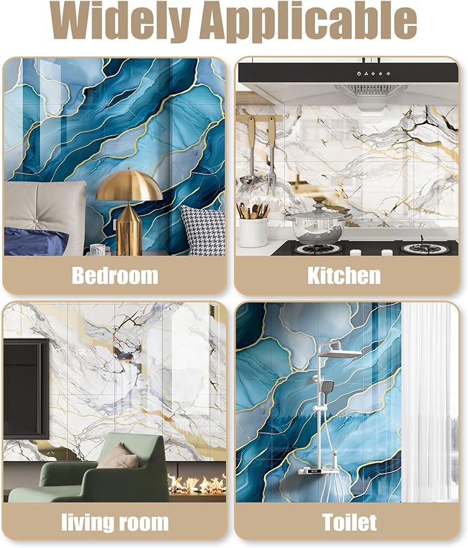 Chejiaye 10pcs Marble Peel and Stick Waterproof Wall Panels, Heat-Resistant - Image 9