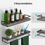 Meangood Floating Shelves Wall Mounted Set of 2, Rustic Wood Wall Storage - Image 5