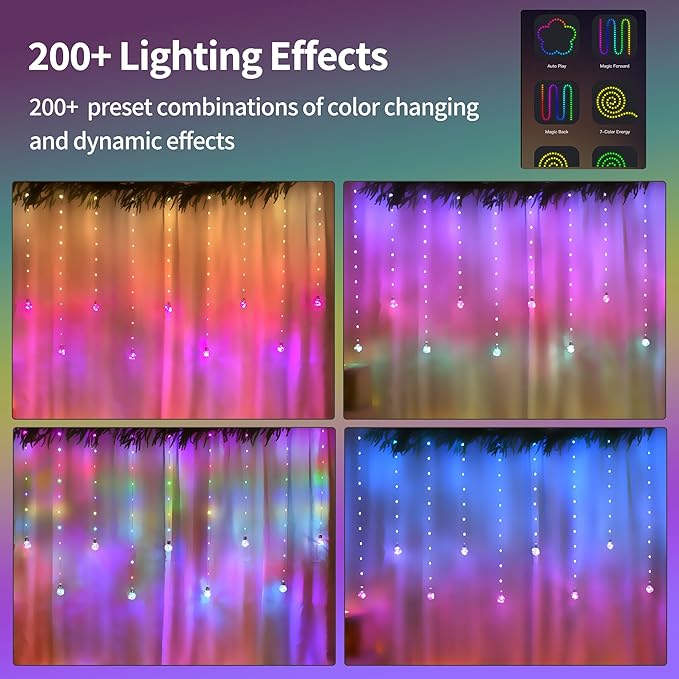Color Changing Wishing Ball Curtain Lights, 9.8 x 3.3 FT RGB LED Fairy Light - Image 3