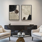 Framed Neutral Abstract Wall Art, 2 Piece Large Modern Black Beige Brown Canvas - Image 2