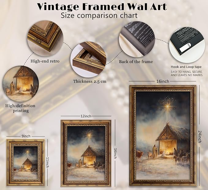 Vintage Nativity Scene Gold Framed Wall Art Birth of Jesus Christmas Christian - Image 4