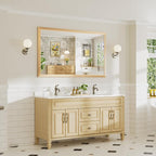 60x36 Inch Bathroom Mirror for Wall, Anti-Rust Oak Wood Grain Metal Framed - Image 3