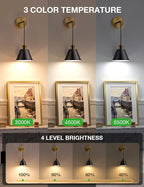 NIORSUN Gold & Black Battery Operated Wall Sconce Set of 2, 5200mAh Dimmable - Image 2