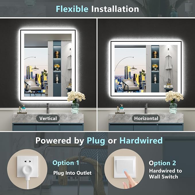 28x32 Black Framed LED Bathroom Mirror - Image 7