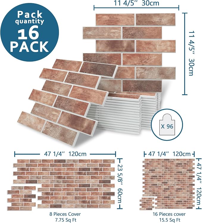 16-Pack 3D Faux Brick Acoustic Wall Panels, 11.8" x 11.8" PET Soundproof & - Image 2