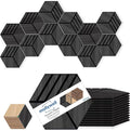 Mollywell Acoustic Panels, PVC Wood-Grain, 14x12 Inch Hexagon Carved Sound by Mollywell