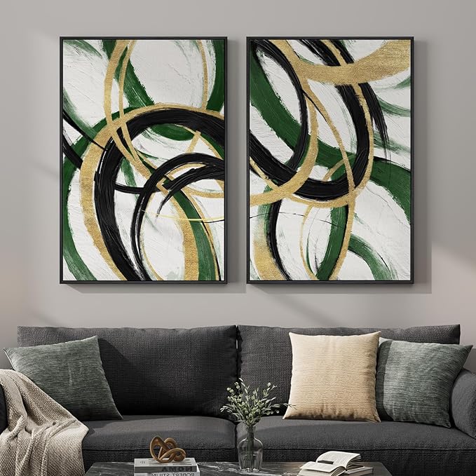 Framed Green Abstract Wall Art Set of 2 by MXART