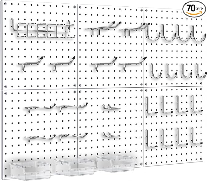 Peg Board, 6 Pack White Peg Board Panels, 50lbs Load Capacity Each, Pegboard by Hogurity