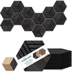 Mollywell Acoustic Panels, PVC Wood-Grain, 14x12 Inch Hexagon Carved Sound by Mollywell