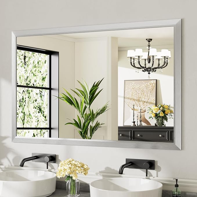 55x36 Inch Brushed Silver Bathroom Mirror by Briivuemodernmirrors
