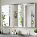 48 x 30 Beveled Bathroom Mirror, Shatterproof Rectangle Mirror, Metal Framed by QUEENFUN