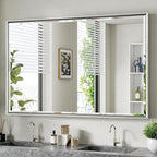 48 x 30 Beveled Bathroom Mirror, Shatterproof Rectangle Mirror, Metal Framed by QUEENFUN