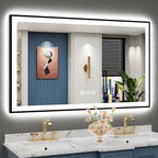 50x30 Black Framed LED Bathroom Mirror by Awandee