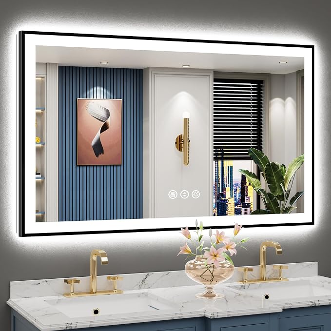 50x30 Black Framed LED Bathroom Mirror by Awandee