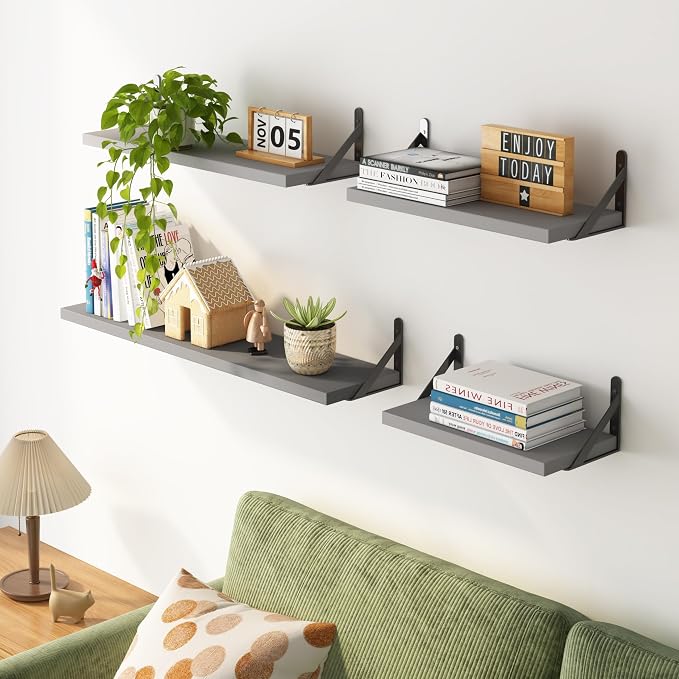 YGEOMER Floating Shelves for Wall, Different Sizes Gray Wall Shelves for Living - Image 5