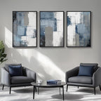 Large Framed Blue and Grey Abstract Wall Art - Image 4