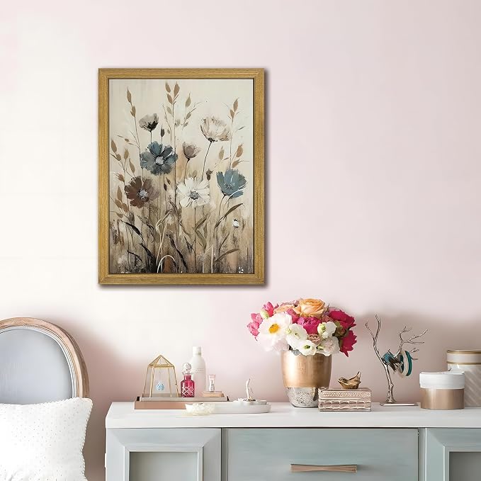 Yaneiro Wood Framed Vintage Wildflower Wall Art, Boho Canvas Wall Decor - Image 5